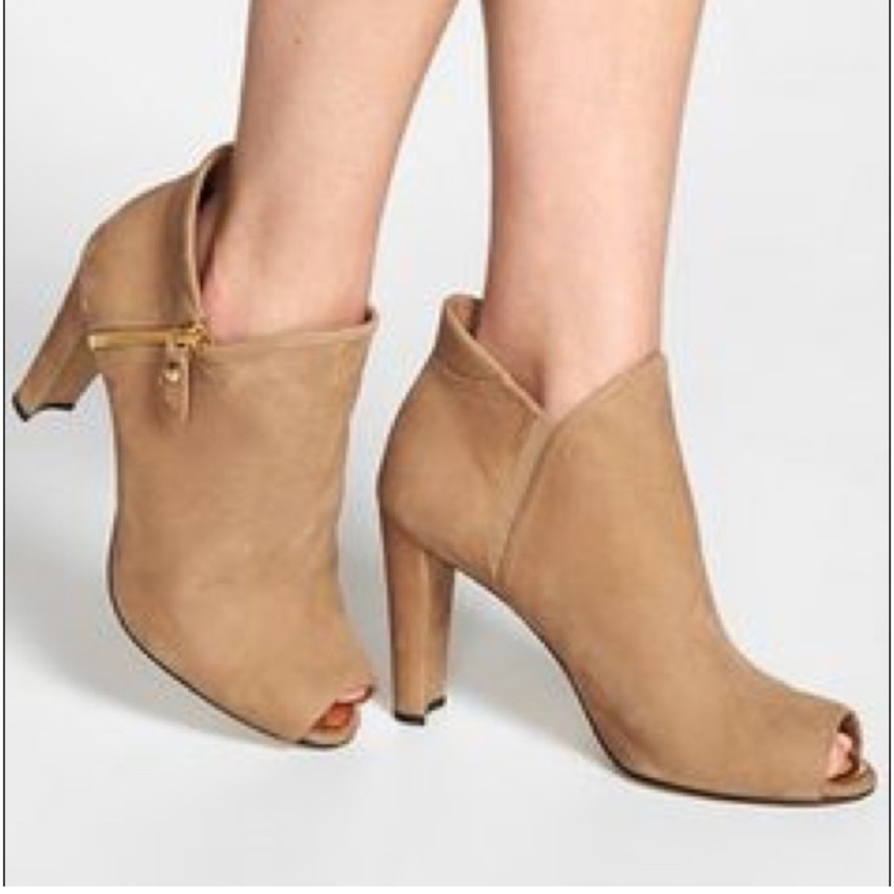 Stuart Weitzman Tan Suede Peep Toe Ankle Boots Women Sz 10 Quiet Luxury Party